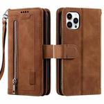For Xiaomi Redmi 13 4G Nine Card Zipper Bag Leather Phone Case with Lanyard(Brown)