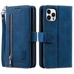 For Xiaomi Redmi 13 4G Nine Card Zipper Bag Leather Phone Case with Lanyard(Blue)