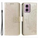 For Motorola Moto G85 Totem Flower Embossed Leather Phone Case with Lanyard(Gold)