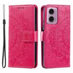 For Motorola Moto G85 Totem Flower Embossed Leather Phone Case with Lanyard(Red)