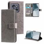 For Motorola Edge 50 Neo Totem Flower Embossed Leather Phone Case with Lanyard(Grey)