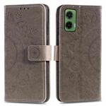 For Motorola Moto G35 Totem Flower Embossed Leather Phone Case with Lanyard(Grey)