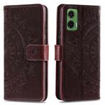 For Motorola Moto G35 Totem Flower Embossed Leather Phone Case with Lanyard(Brown)