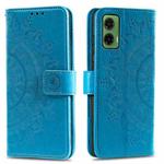 For Motorola Moto G35 Totem Flower Embossed Leather Phone Case with Lanyard(Blue)