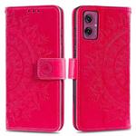 For Motorola Moto G55 Totem Flower Embossed Leather Phone Case with Lanyard(Red)