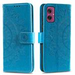 For Motorola Moto G55 Totem Flower Embossed Leather Phone Case with Lanyard(Blue)