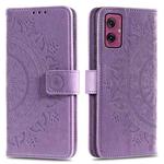 For Motorola Moto G55 Totem Flower Embossed Leather Phone Case with Lanyard(Purple)