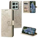 For Motorola Moto G75 5G Totem Flower Embossed Leather Phone Case with Lanyard(Gold)