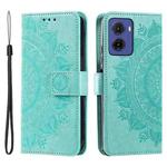 For Motorola Moto G05 Totem Flower Embossed Leather Phone Case with Lanyard(Green)