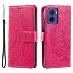 For Motorola Moto G05 Totem Flower Embossed Leather Phone Case with Lanyard(Red)