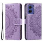 For Motorola Moto G05 Totem Flower Embossed Leather Phone Case with Lanyard(Purple)