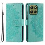 For Motorola Moto G15 Totem Flower Embossed Leather Phone Case with Lanyard(Green)