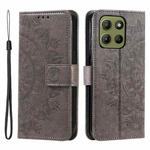 For Motorola Moto G15 Totem Flower Embossed Leather Phone Case with Lanyard(Grey)