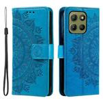 For Motorola Moto G15 Totem Flower Embossed Leather Phone Case with Lanyard(Blue)