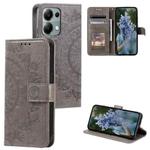 For Motorola Edge 60 Fusion Totem Flower Embossed Leather Phone Case with Lanyard(Grey)
