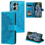 For Motorola Edge 60 Fusion Totem Flower Embossed Leather Phone Case with Lanyard(Blue)