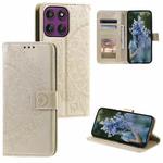 For Motorola Edge 60 Pro Totem Flower Embossed Leather Phone Case with Lanyard(Gold)