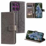 For Motorola Edge 60 Pro Totem Flower Embossed Leather Phone Case with Lanyard(Grey)