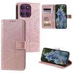 For Motorola Edge 60 Pro Totem Flower Embossed Leather Phone Case with Lanyard(Rose Gold)