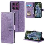 For Motorola Edge 60 Pro Totem Flower Embossed Leather Phone Case with Lanyard(Purple)
