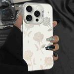 For iPhone 15 Pro Max Silver Painting PC Hybrid TPU Phone Case(Hollow Rose White)