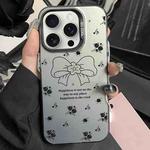For iPhone 15 Pro Max Silver Painting PC Hybrid TPU Phone Case(Floral Bow Black)