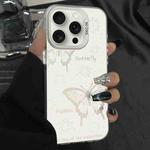 For iPhone 15 Pro Silver Painting PC Hybrid TPU Phone Case(Hollow Butterfly White)