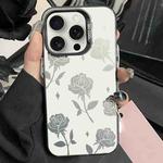 For iPhone 15 Pro Silver Painting PC Hybrid TPU Phone Case(Hollow Rose Black)