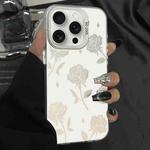 For iPhone 15 Pro Silver Painting PC Hybrid TPU Phone Case(Hollow Rose White)
