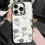 For iPhone 15 Pro Silver Painting PC Hybrid TPU Phone Case(Hollow Tulips Black)