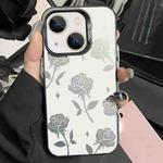 For iPhone 15 Plus Silver Painting PC Hybrid TPU Phone Case(Hollow Rose Black)