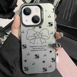 For iPhone 15 Plus Silver Painting PC Hybrid TPU Phone Case(Floral Bow Black)