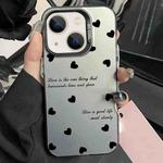 For iPhone 15 Plus Silver Painting PC Hybrid TPU Phone Case(Love Hearts Black)