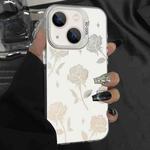For iPhone 15 Silver Painting PC Hybrid TPU Phone Case(Hollow Rose White)