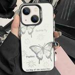 For iPhone 14 Silver Painting PC Hybrid TPU Phone Case(Hollow Butterfly Black)