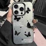 For iPhone 14 Pro Max Silver Painting PC Hybrid TPU Phone Case(Ink Butterfly Black)
