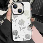 For iPhone 13 Silver Painting PC Hybrid TPU Phone Case(Hollow Rose Black)