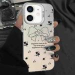 For iPhone 12 Silver Painting PC Hybrid TPU Phone Case(Floral Bow White)