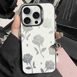 For iPhone 12 Pro Silver Painting PC Hybrid TPU Phone Case(Hollow Rose Black)