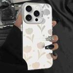 For iPhone 12 Pro Silver Painting PC Hybrid TPU Phone Case(Hollow Tulips White)