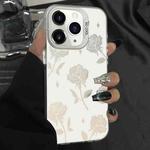 For iPhone 11 Pro Max Silver Painting PC Hybrid TPU Phone Case(Hollow Rose White)