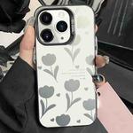 For iPhone 11 Pro Silver Painting PC Hybrid TPU Phone Case(Hollow Tulips Black)
