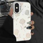 For iPhone X / XS Silver Painting PC Hybrid TPU Phone Case(Hollow Rose White)