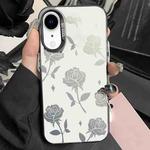 For iPhone XR Silver Painting PC Hybrid TPU Phone Case(Hollow Rose Black)