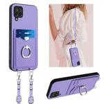 For Samsung Galaxy A12 R20 Crossbody Rope Ring Card Holder Phone Case(Purple)