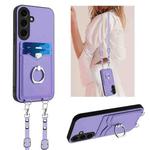 For Samsung Galaxy S24+ 5G R20 Crossbody Rope Ring Card Holder Phone Case(Purple)