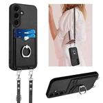 For Samsung Galaxy S24 5G R20 Crossbody Rope Ring Card Holder Phone Case(Black)