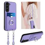 For Samsung Galaxy S23 FE 5G R20 Crossbody Rope Ring Card Holder Phone Case(Purple)