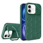 For iPhone 16 Lens Frame Holder MagSafe PC Hybrid TPU Phone Case(Deep Green)