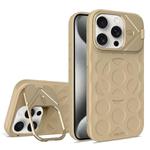 For iPhone 15 Pro Max Lens Frame Holder MagSafe PC Hybrid TPU Phone Case(Desert Gold)